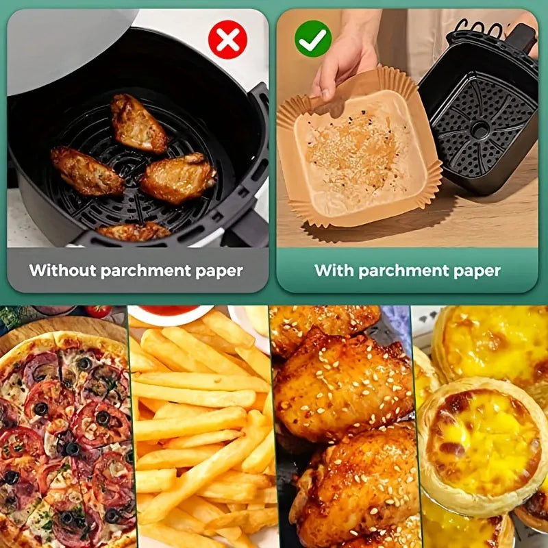 Papier Cuisson Air Fryer Jetable Rond et Carré - Lot de 100 Pièces Air Fryer