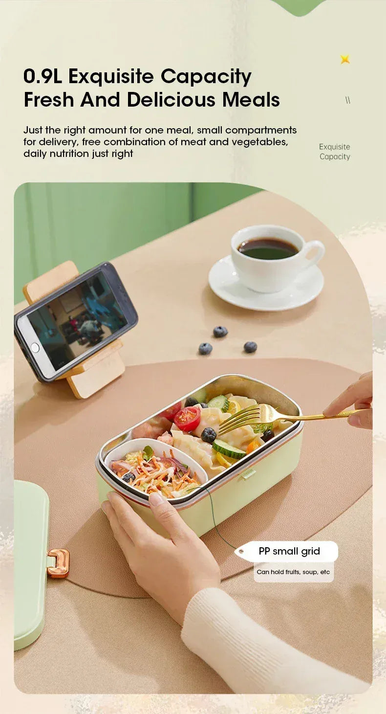 Lunch Box Chauffante Inox 304 Sans Eau 900 ml Bleue — Chauffage Sec 36 W lunchboxchauf