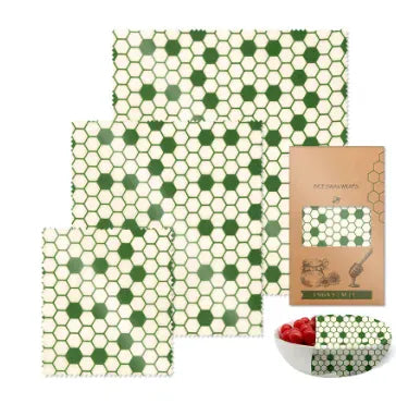 Film Alimentaire Réutilisable Cire d'Abeille – Lot de 3 Feuilles, 15 Motifs