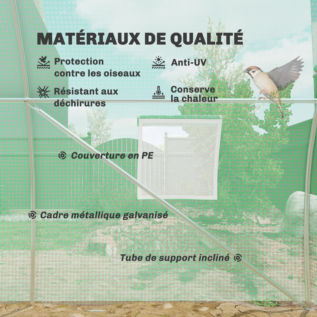 Serre Tunnel de Jardin 18 m² (6 × 3 × 2 m) – 8 Fenêtres, Porte Zippée, Acier Galvanisé &amp; Bâche PE Anti-UV Serre de jardin