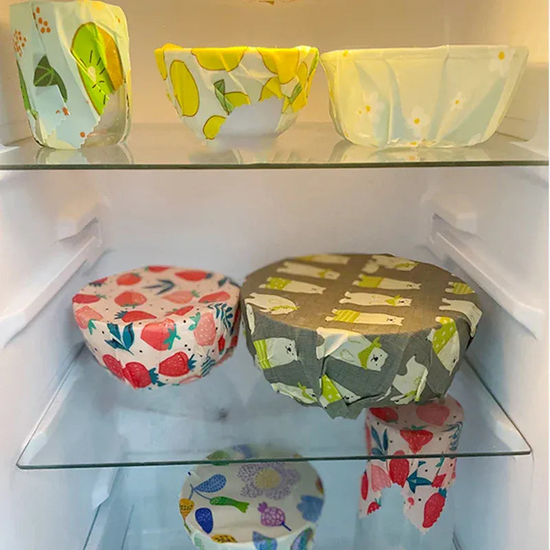 Film Alimentaire Réutilisable Cire d'Abeille – Lot de 3 Tailles, Motifs Fruités