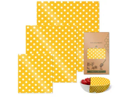 Film Alimentaire Réutilisable Cire d'Abeille – Lot de 3 Feuilles, 15 Motifs