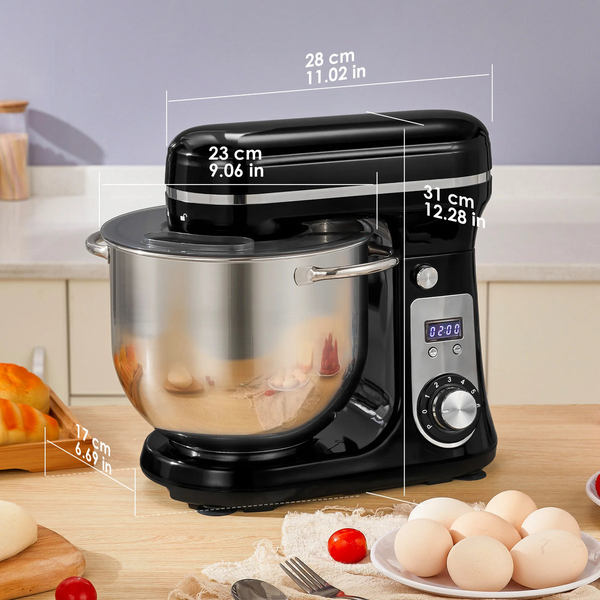 Dimensions du robot pâtissier 6 L noir