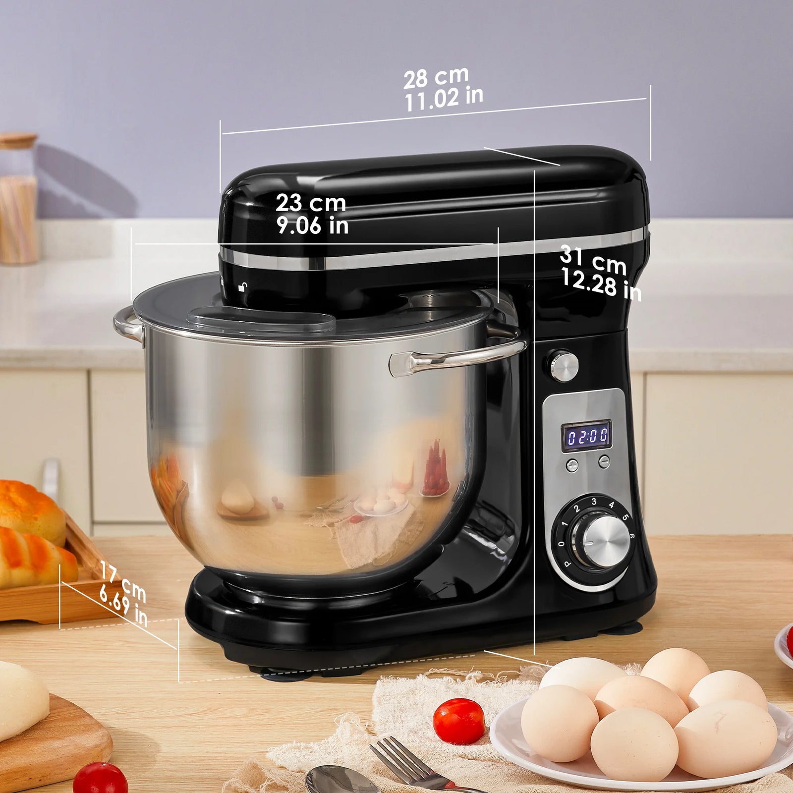 Dimensions du robot pâtissier 6 L noir