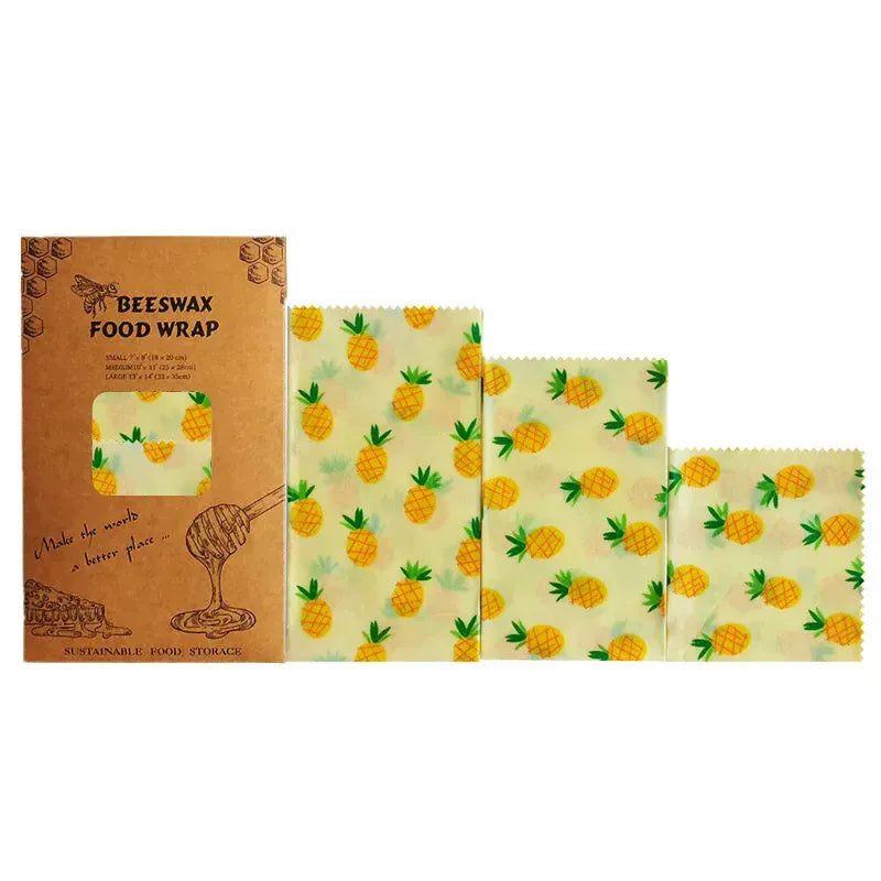 Film Alimentaire Réutilisable Cire d'Abeille – Lot de 3 Tailles, Motifs Fruités
