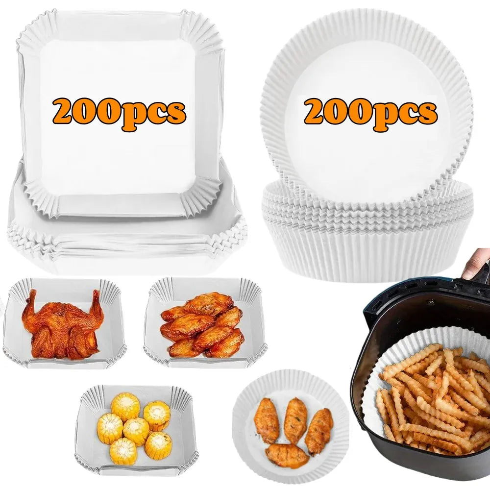 Papier Cuisson Air Fryer Jetable Lot de 200 Rond et Carré Air Fryer
