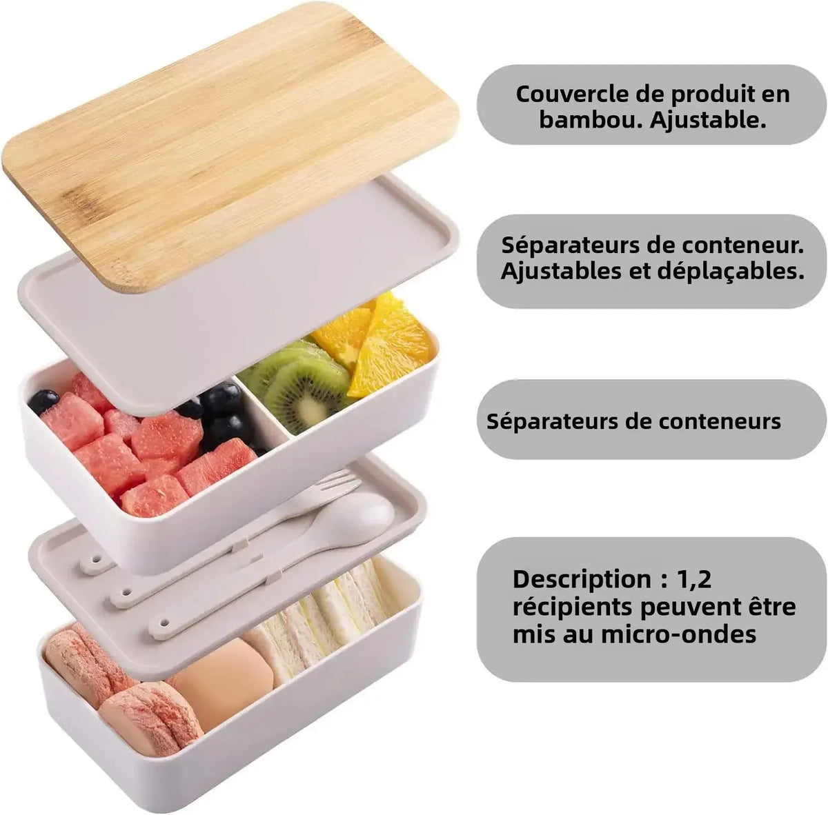 Bento 2 Étages en Plastique Écologique | Boîte à Lunch avec Couverts Bento