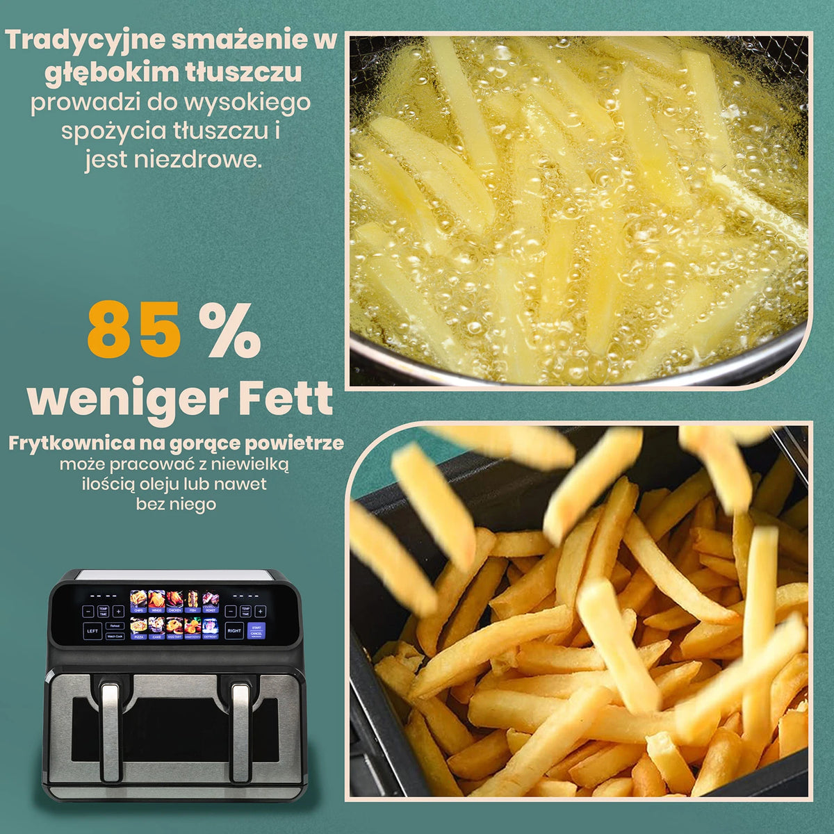 Frites cuites à l'air chaud dans l'air fryer 9 L