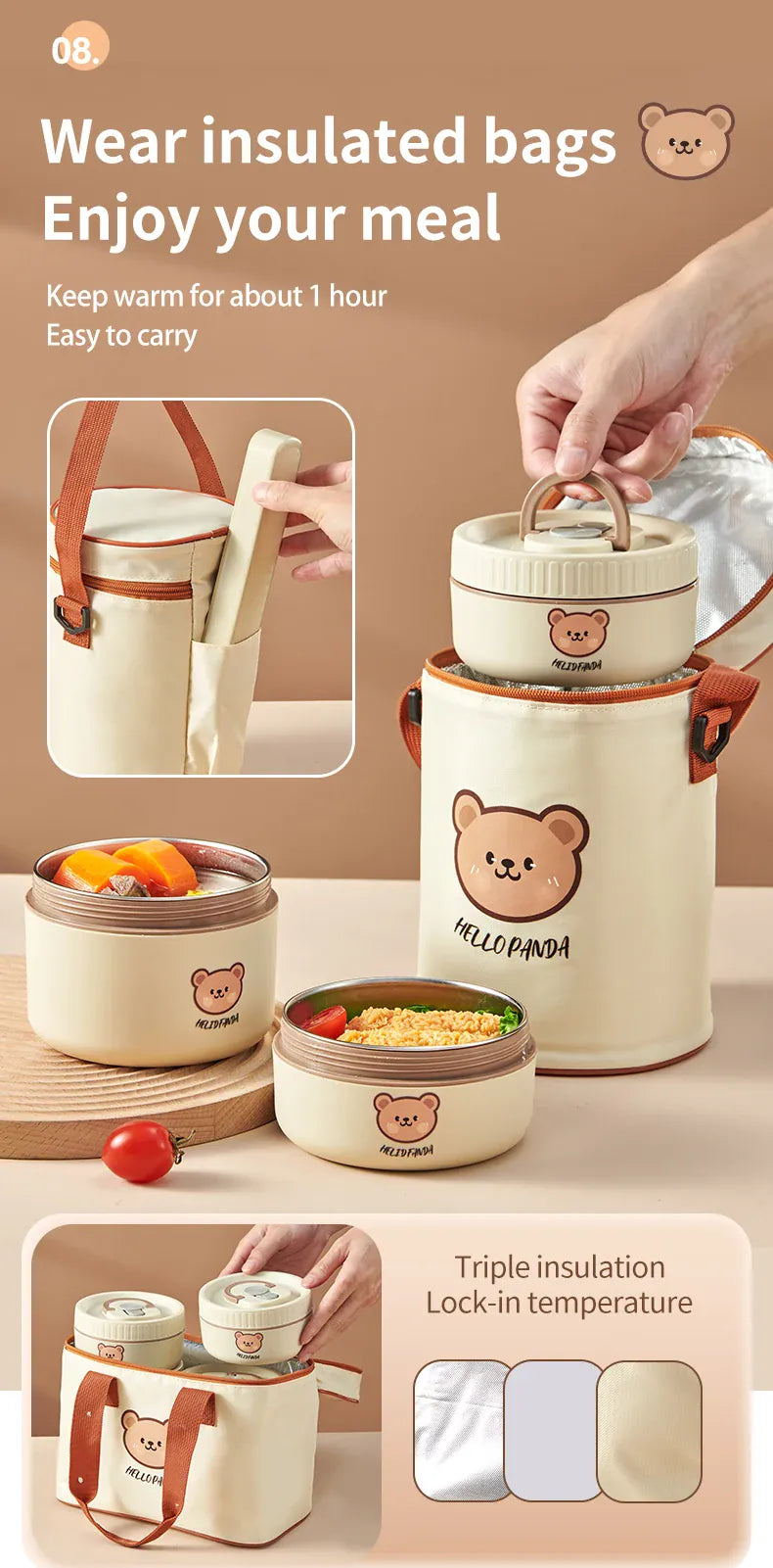 Ensemble de 4 Lunchbox cylindriques isothermes pour enfants (2 litres) Lunchbox