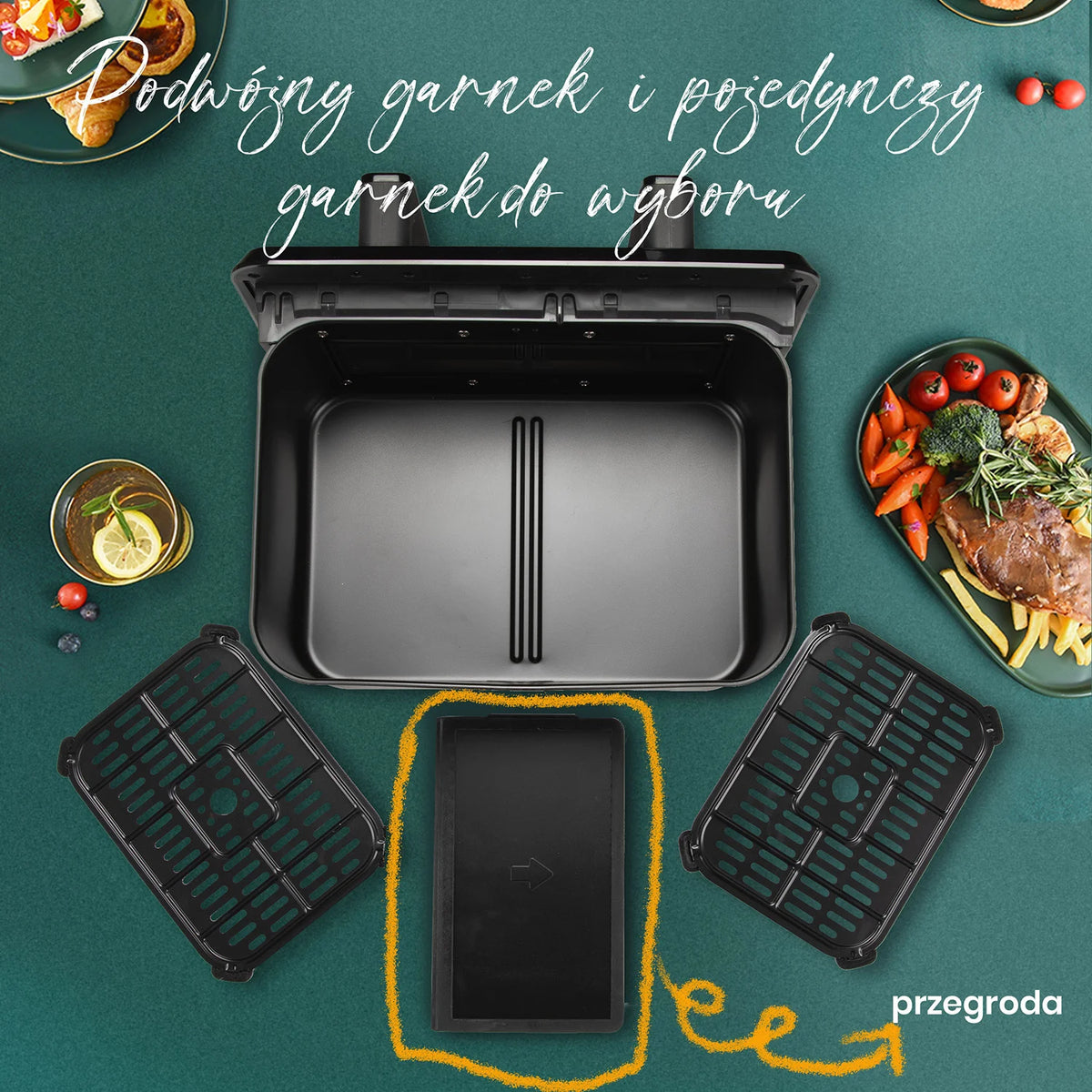 Tiroir de l'air fryer 9 L avec séparateur amovible et deux grilles