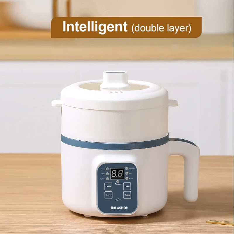 Cuiseur à riz 1,7 L blanc à 6 touches, double étage