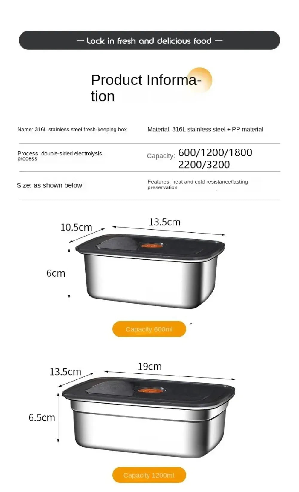 Boîte Hermétique Inox 3200ml Anti-fuite Compatible Micro-ondes Boîtes Hermétiques
