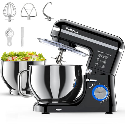Robot pâtissier noir avec bol inox 5 L, bol 3,3 L et accessoires