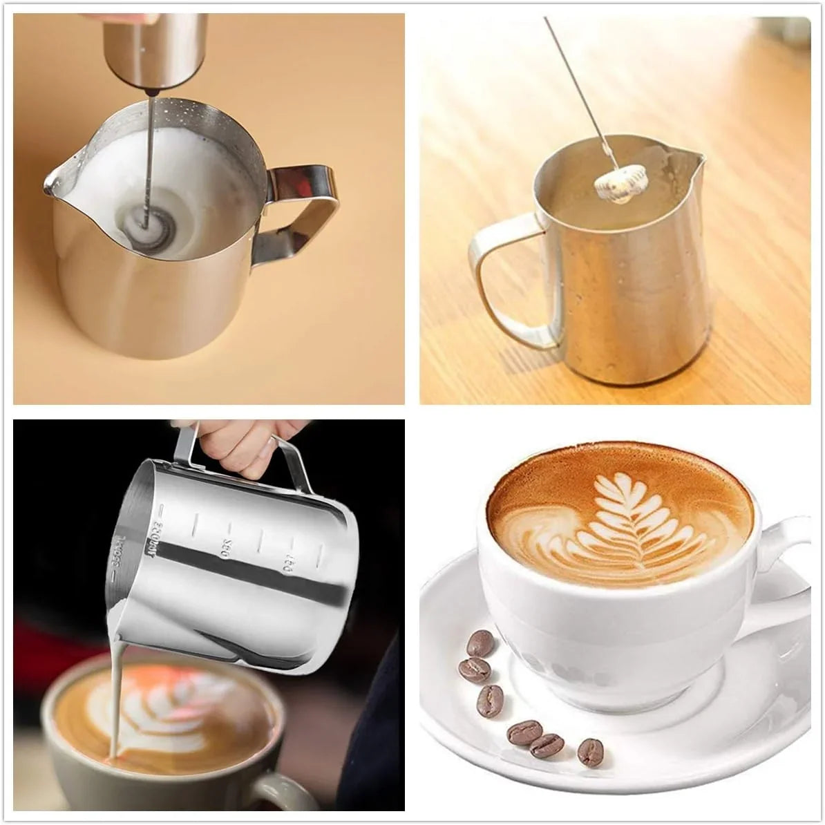 Mousseur à lait inox utilisé dans un pot à lait pour un cappuccino