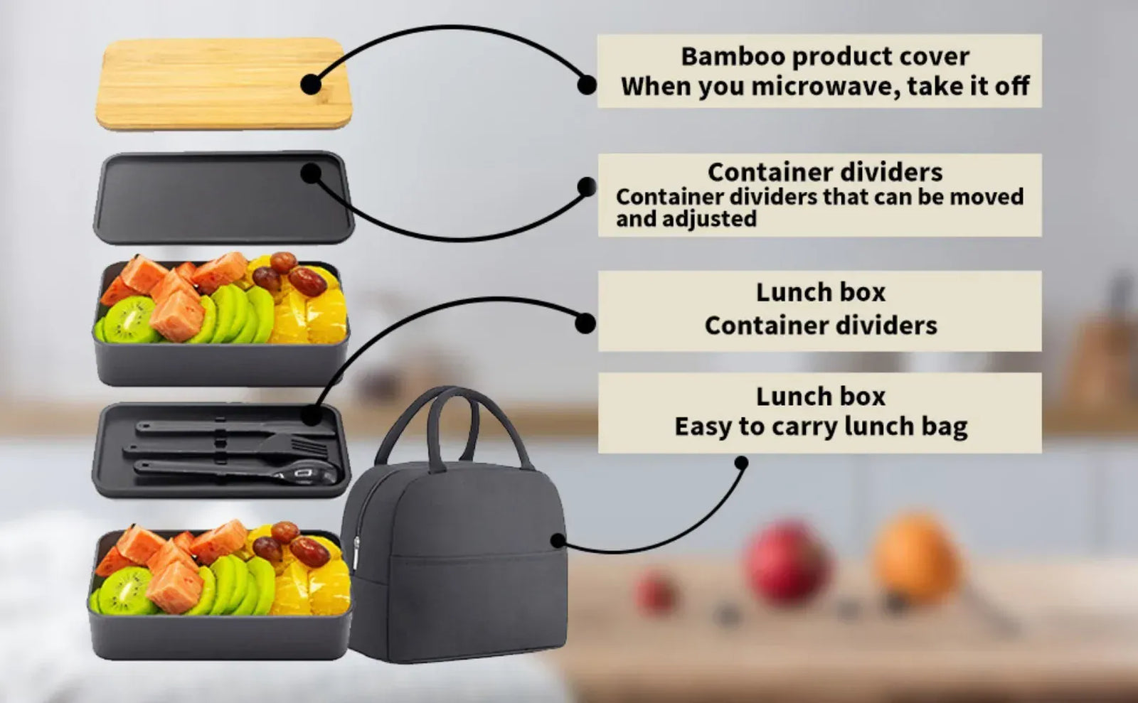 Bento 2 Étages en Bambou et Plastique | Boîte de Rangement Alimentaire Bento