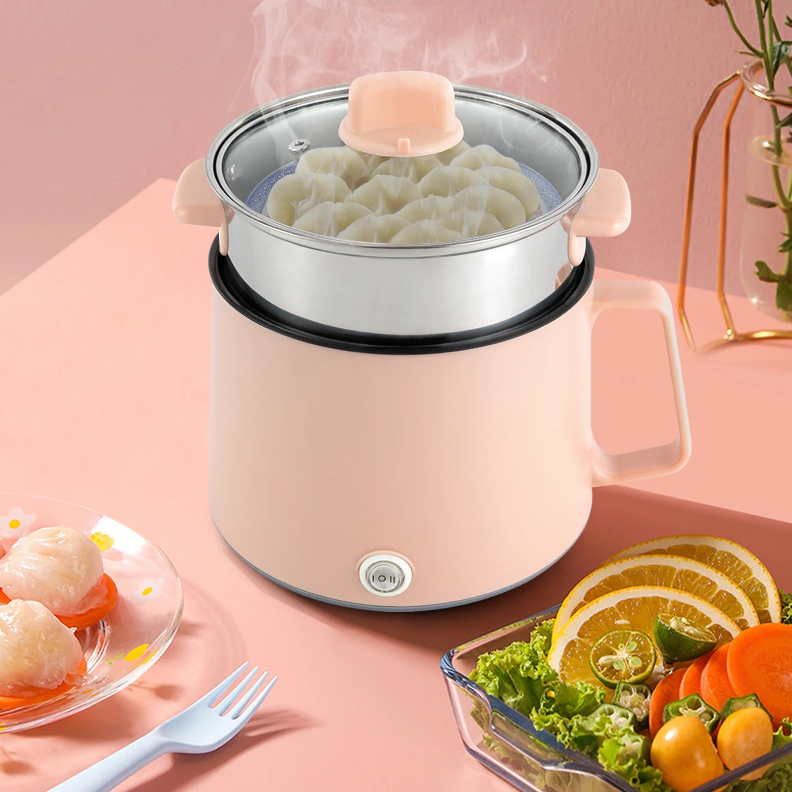 Mini cuiseur à riz électrique rose 1,7 L, cuve antiadhésive