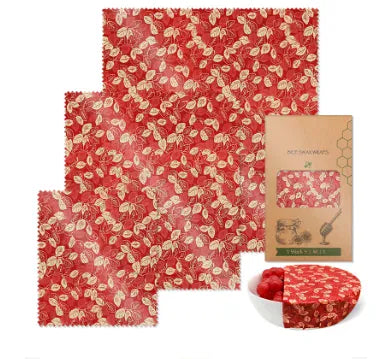 Film Alimentaire Réutilisable Cire d'Abeille – Lot de 3 Feuilles, 15 Motifs