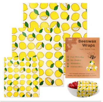 Film Alimentaire Réutilisable Cire d'Abeille – Lot de 3 Feuilles, 15 Motifs