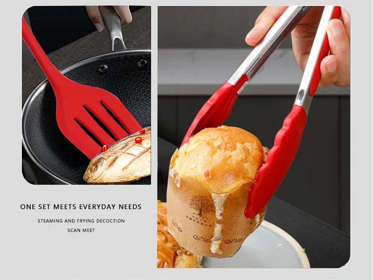 Set de 10 Ustensiles de Cuisine en Silicone Écologique et Résistant à la Chaleur