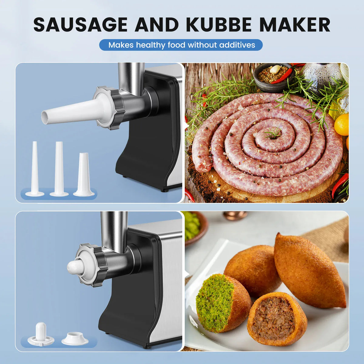 Hachoir Électrique Multifonction 3000W — 3 Lames, 3 Plaques, Saucisses &amp; Kubbe Hachoirs à Viande