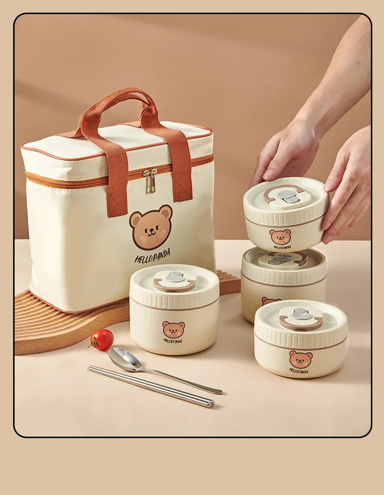 Ensemble de 4 Lunchbox cylindriques isothermes pour enfants (2 litres) Lunchbox