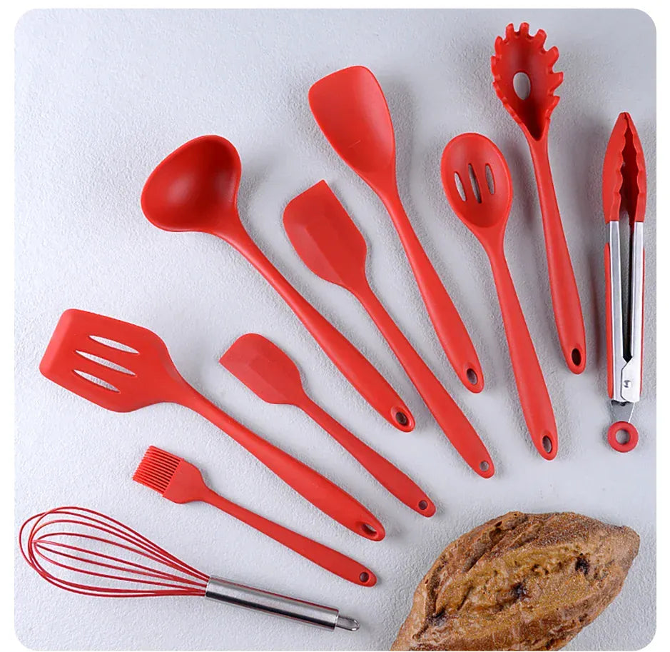 Set de 10 Ustensiles de Cuisine en Silicone Écologique et Résistant à la Chaleur