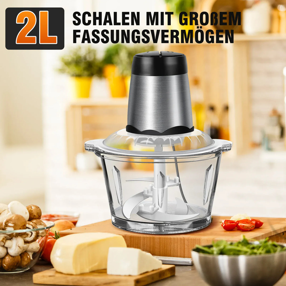 Hachoir Électrique Multifonction 300 W — Bol en Verre 2 L, 4 Lames Inox, 2 Vitesses hachoir electrique