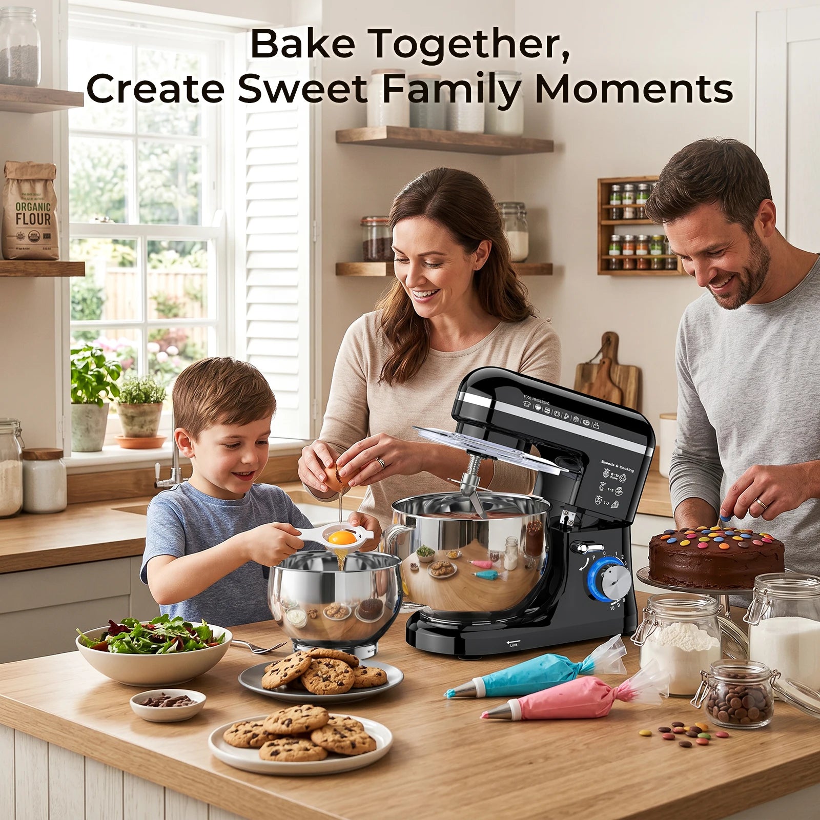 Robot pâtissier noir utilisé en famille