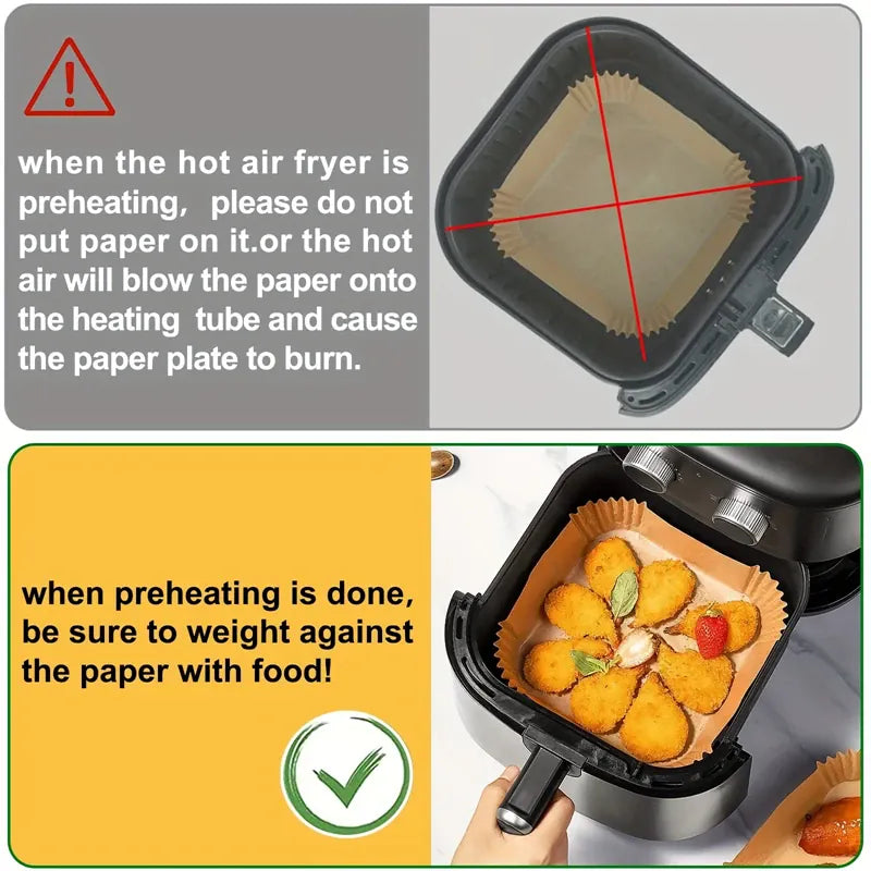 Papier Cuisson Air Fryer Jetable Antiadhésif Carré Lot de 30 Pièces Air Fryer