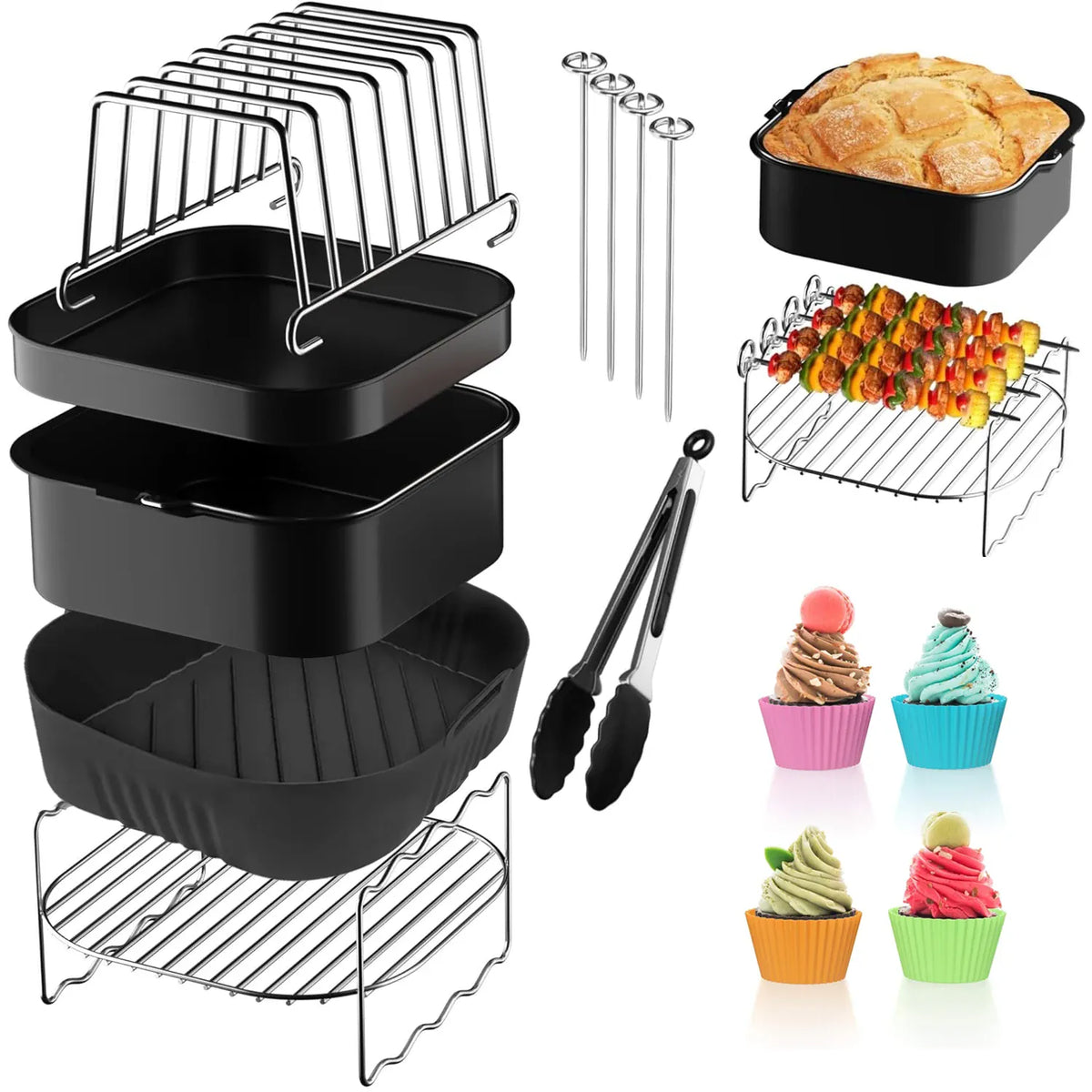 Kit Accessoires Air Fryer 11 Pièces - Cakes Brochettes et Plus Air Fryer