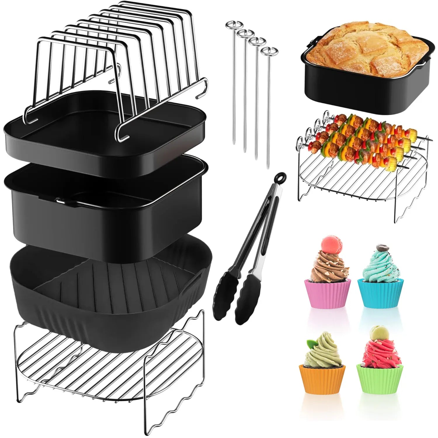 Kit Accessoires Air Fryer 11 Pièces - Cakes Brochettes et Plus Air Fryer