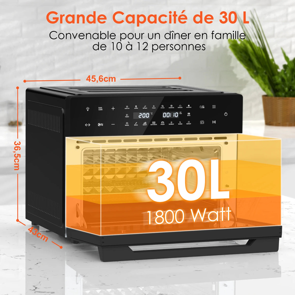 Four air fryer 30 L 1800 W avec ses dimensions