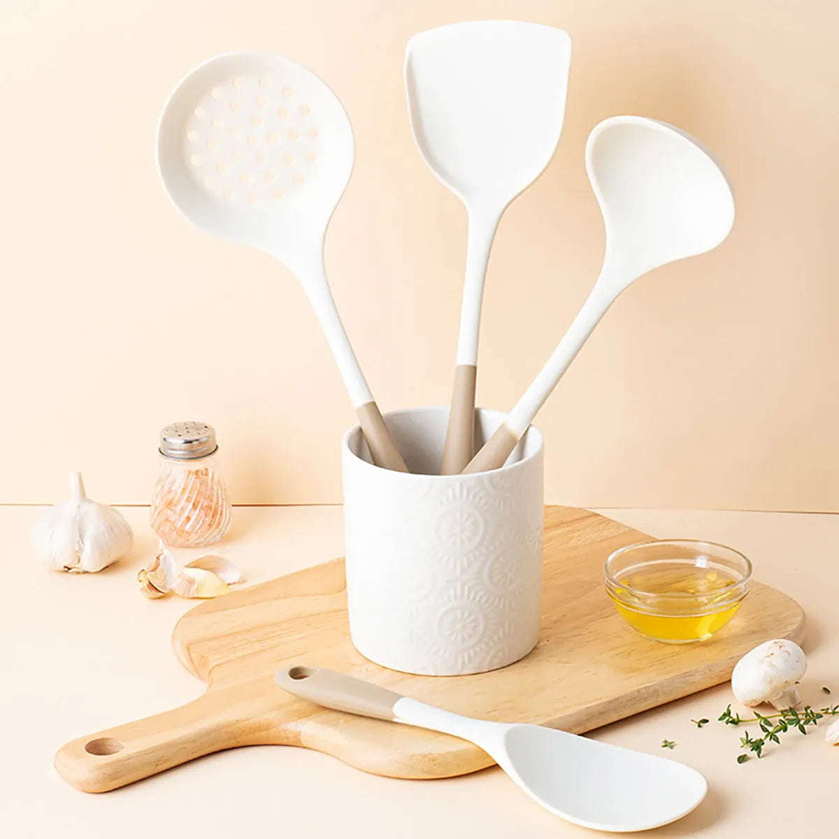 Set Ustensiles Silicone 4 pièces | Spatule Louche Cuillère à Soupe spatule en silicone