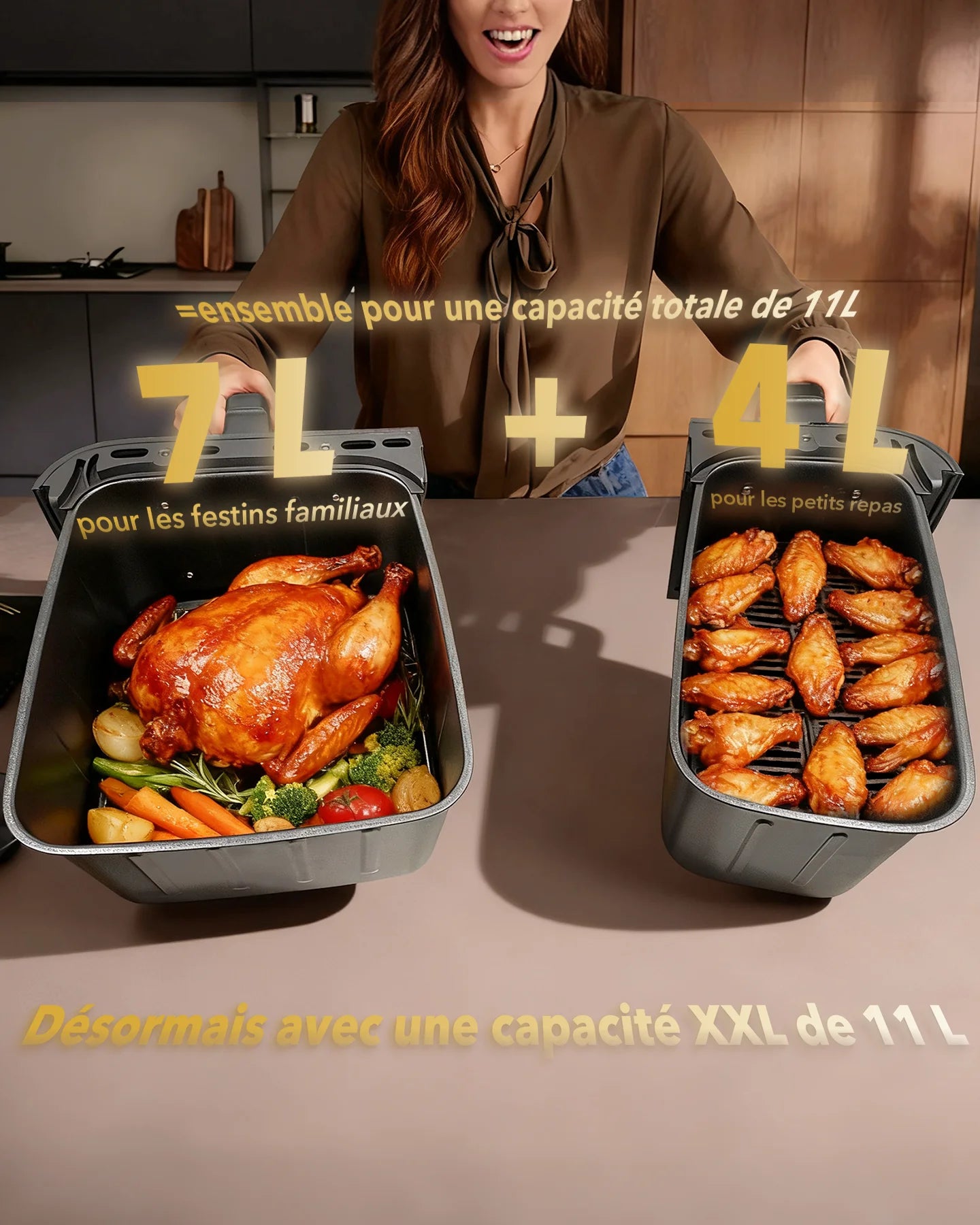 Paniers de 7 L et 4 L avec poulet rôti et ailes de poulet