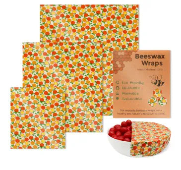Film Alimentaire Réutilisable Cire d'Abeille – Lot de 3 Feuilles, 15 Motifs