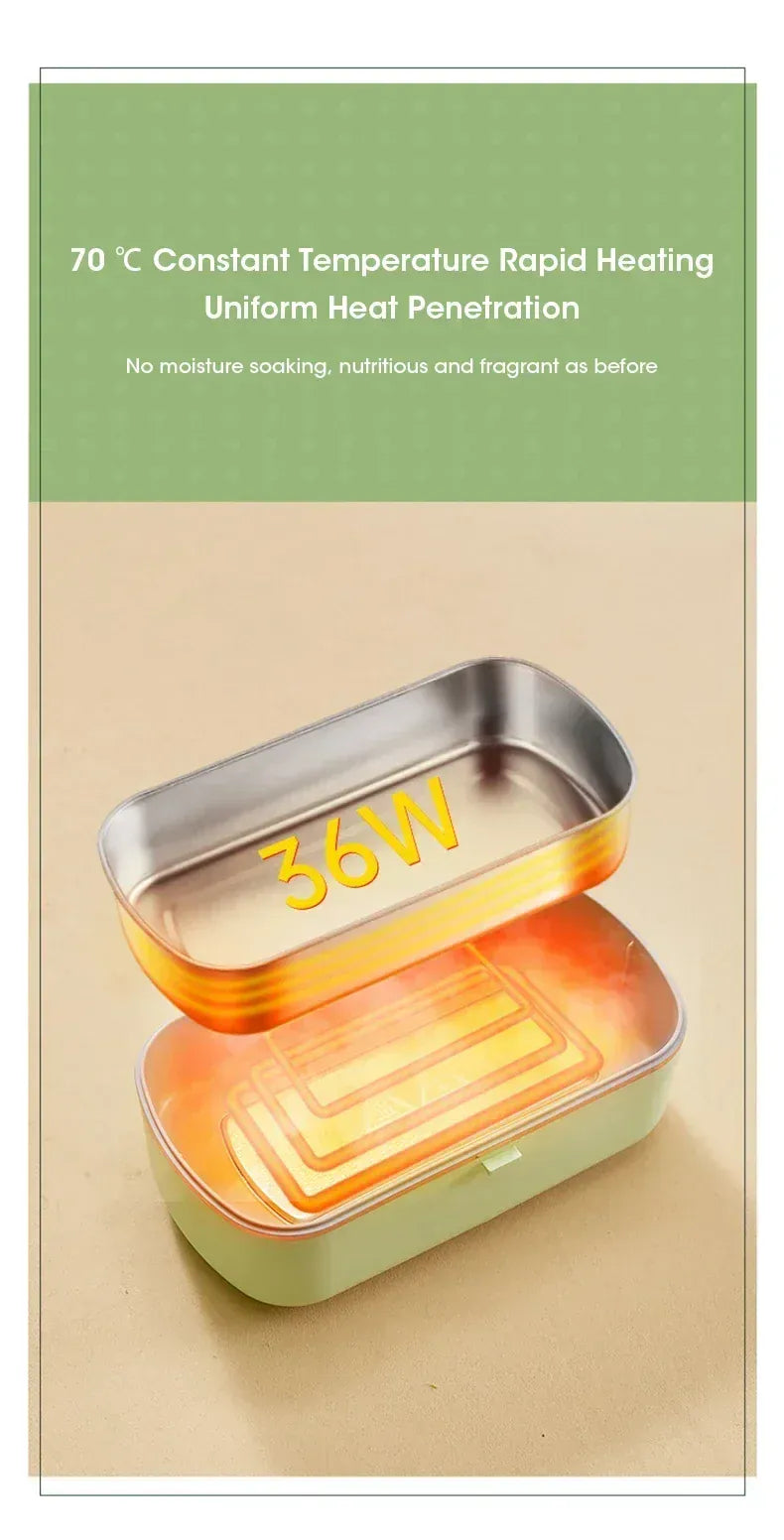 Lunch Box Chauffante Inox 304 Sans Eau 900 ml — Chauffage Sec 36 W - VERTE lunchboxchauf