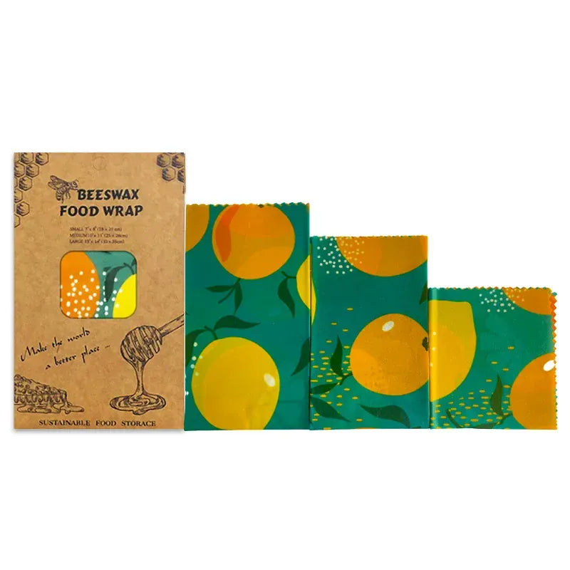 Film Alimentaire Réutilisable Cire d'Abeille – Lot de 3 Tailles, Motifs Fruités