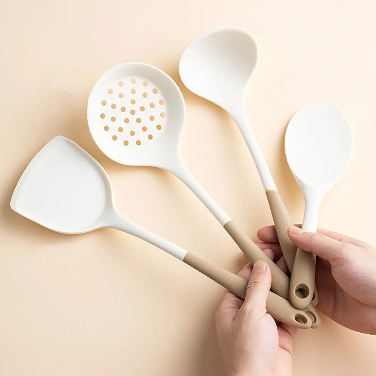 Set Ustensiles Silicone 4 pièces | Spatule Louche Cuillère à Soupe spatule en silicone