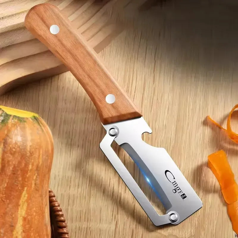 2 Éplucheurs Multifonctions Inox avec Poignée en Bois pour Fruits et Légumes eplucheurs