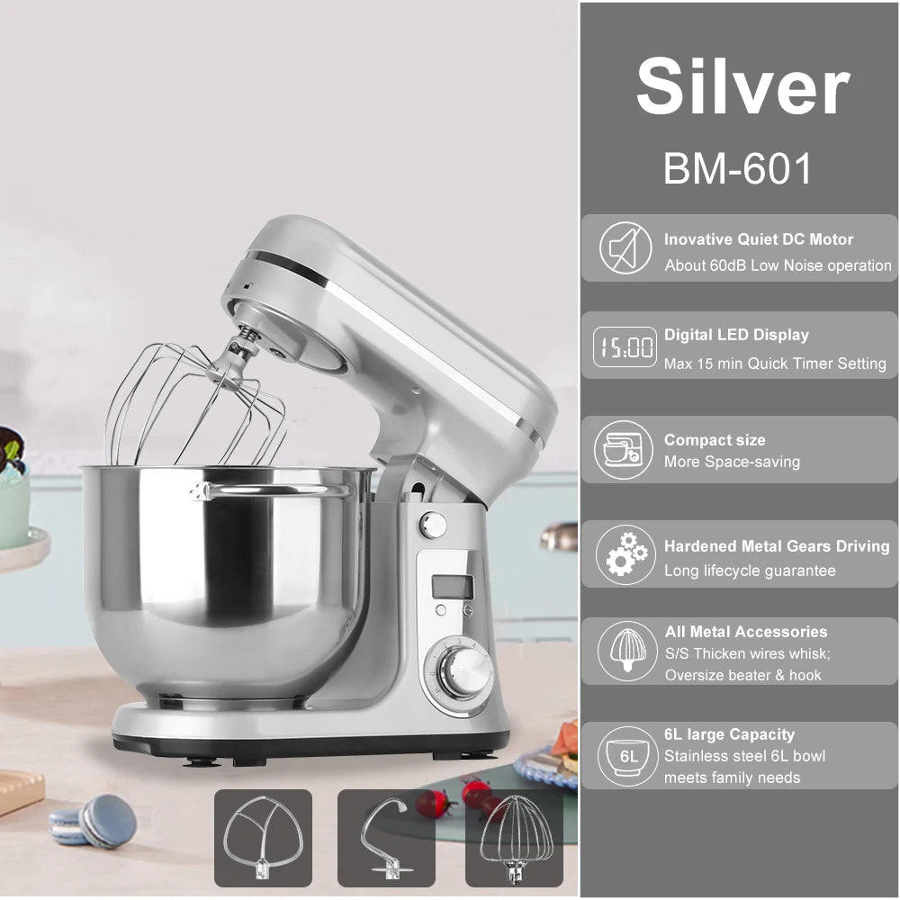 Robot pâtissier 6 L argent