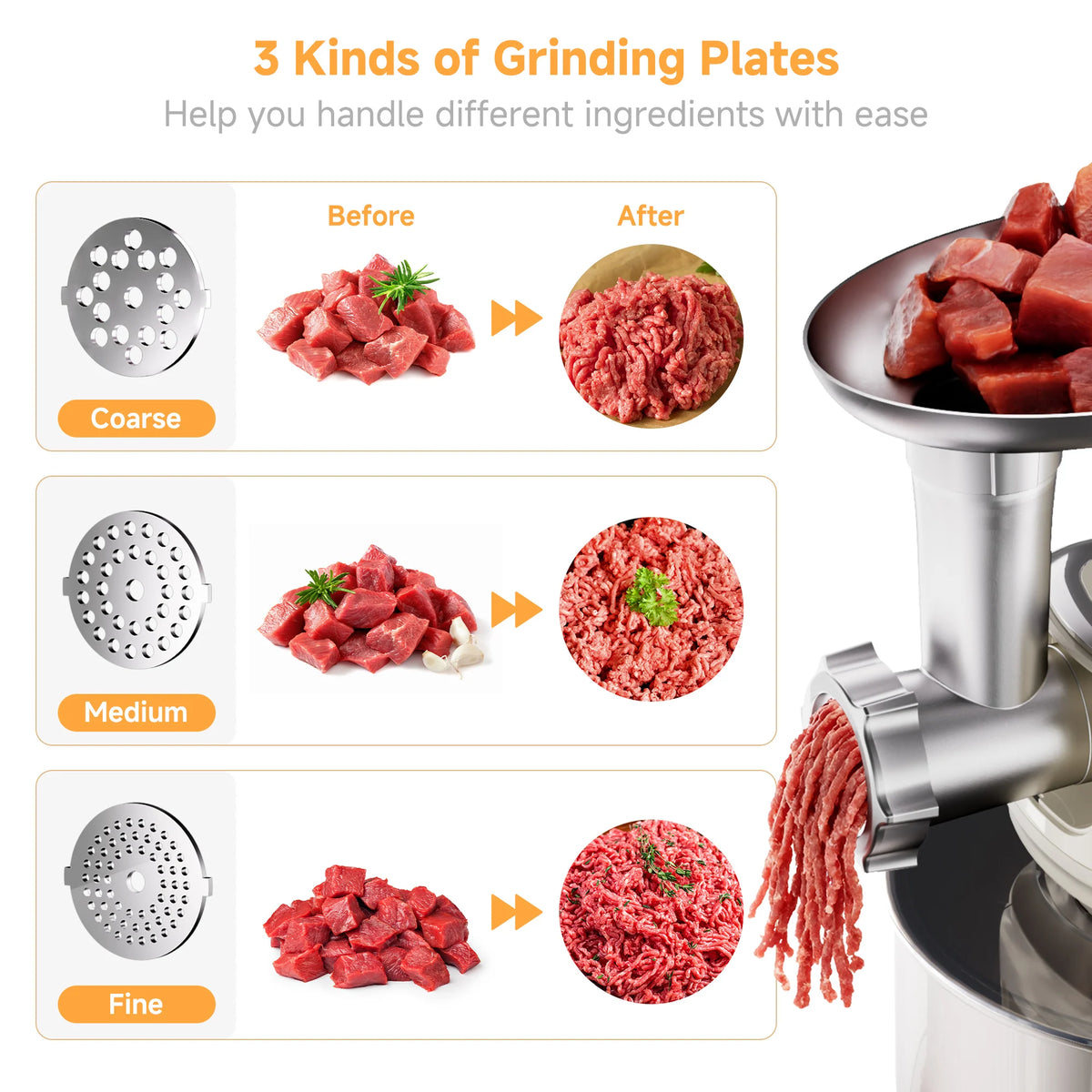 Grilles gros, moyen et fin du hachoir à viande