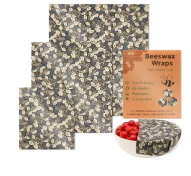 Film Alimentaire Réutilisable Cire d'Abeille – Lot de 3 Feuilles, 15 Motifs