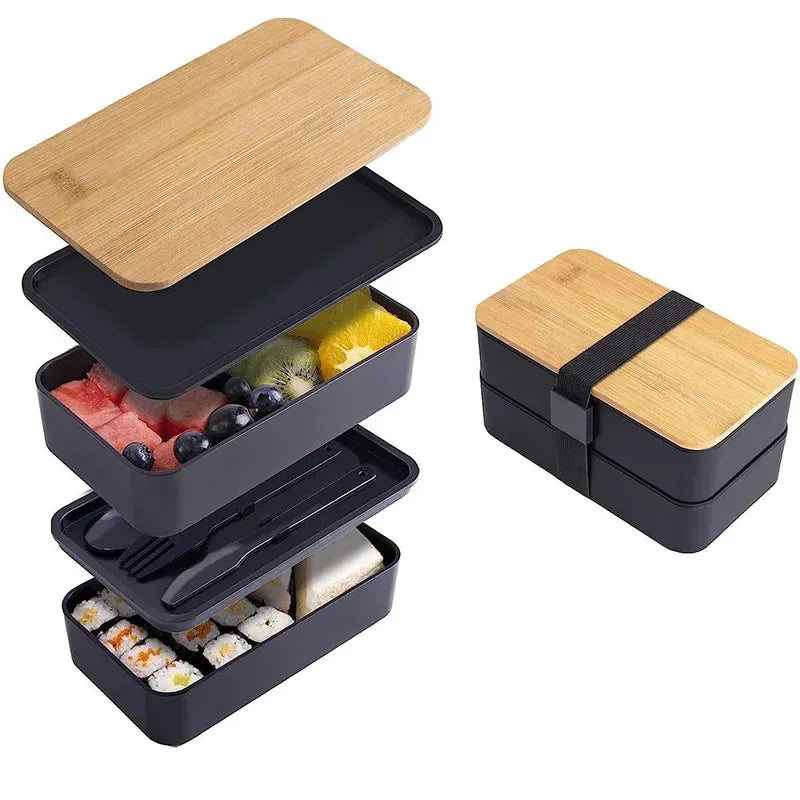 Bento 2 Étages en Plastique Écologique | Boîte à Lunch avec Couverts Bento