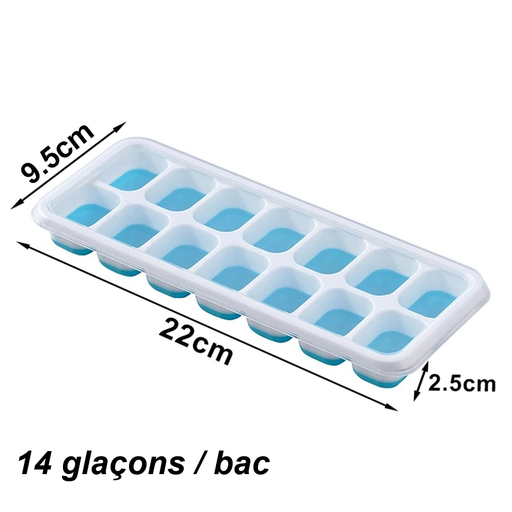 Dimensions du bac à glaçons : 22 x 9,5 x 2,5 cm, 14 glaçons