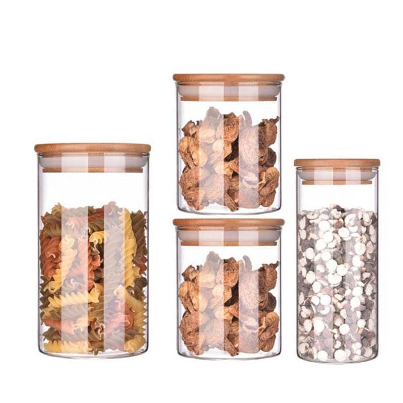 Bocaux en verre avec couvercles en bambou Boîtes Hermétiques