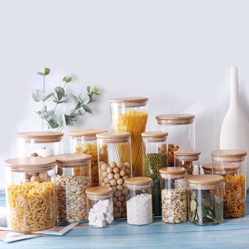 Bocaux en verre avec couvercles en bambou Boîtes Hermétiques