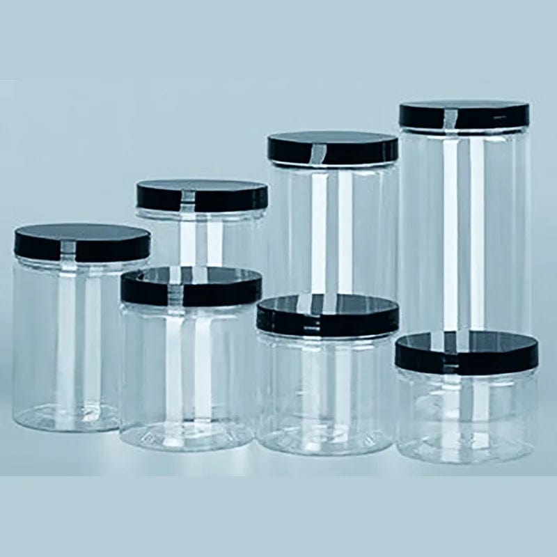 Bouteille de rangement circulaire à couvercle noir