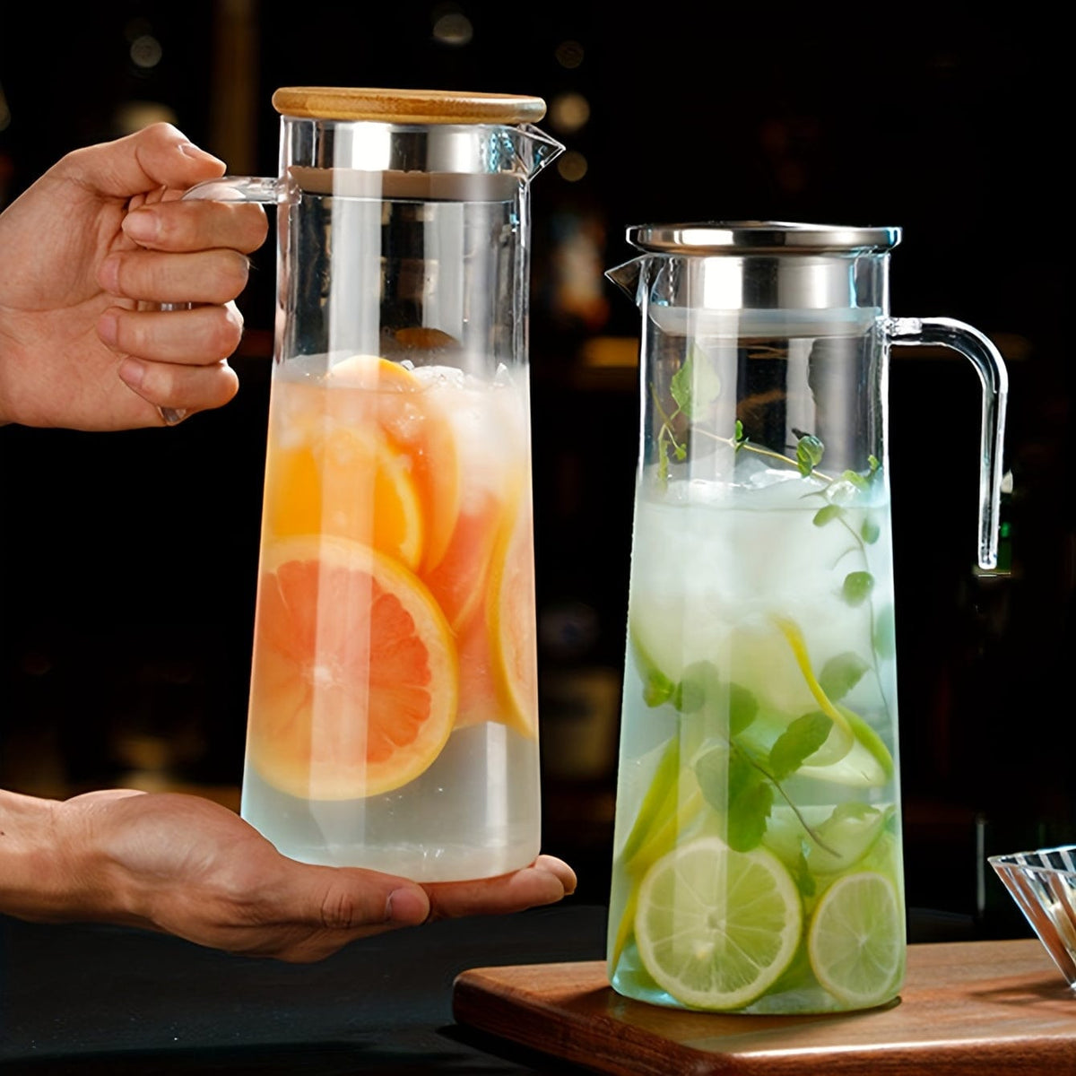 Carafe à jus avec couvercle, 1600ml/2000ml, en plastique, pour Bubble Tea et autres boissons estivales.