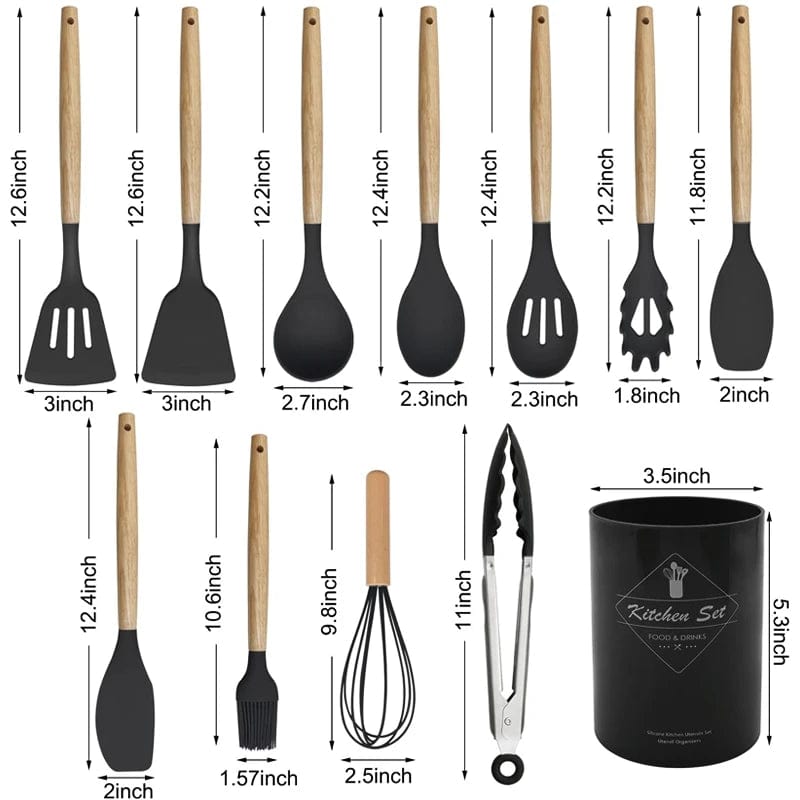 Ensemble d'ustensiles de cuisine en silicone 12 pièces, Antiadhésif Résistant à la chaleur - Outils de cuisine