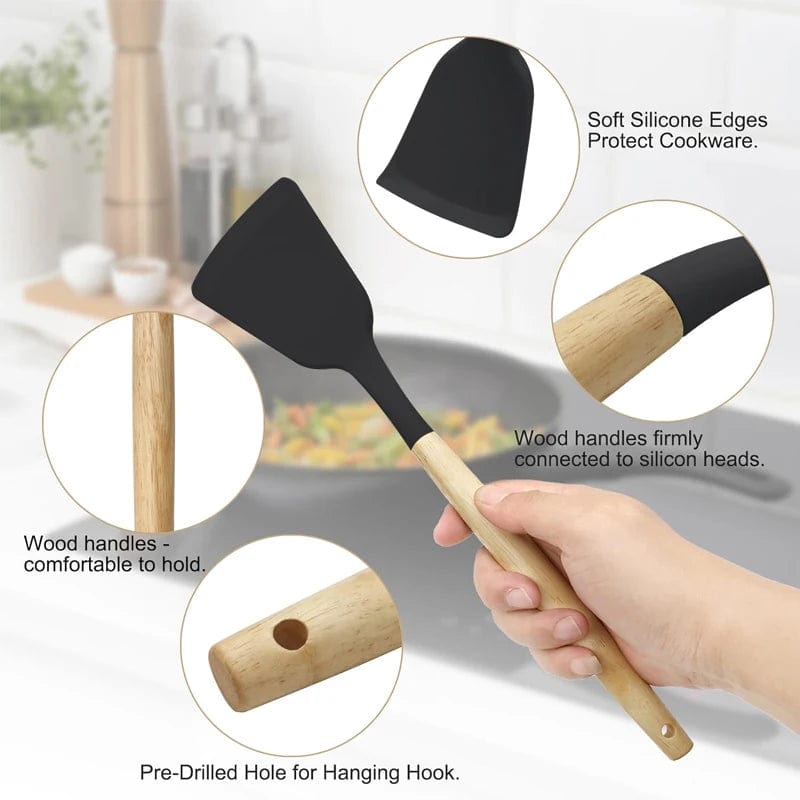 Ensemble d'ustensiles de cuisine en silicone 12 pièces, Antiadhésif Résistant à la chaleur - Outils de cuisine
